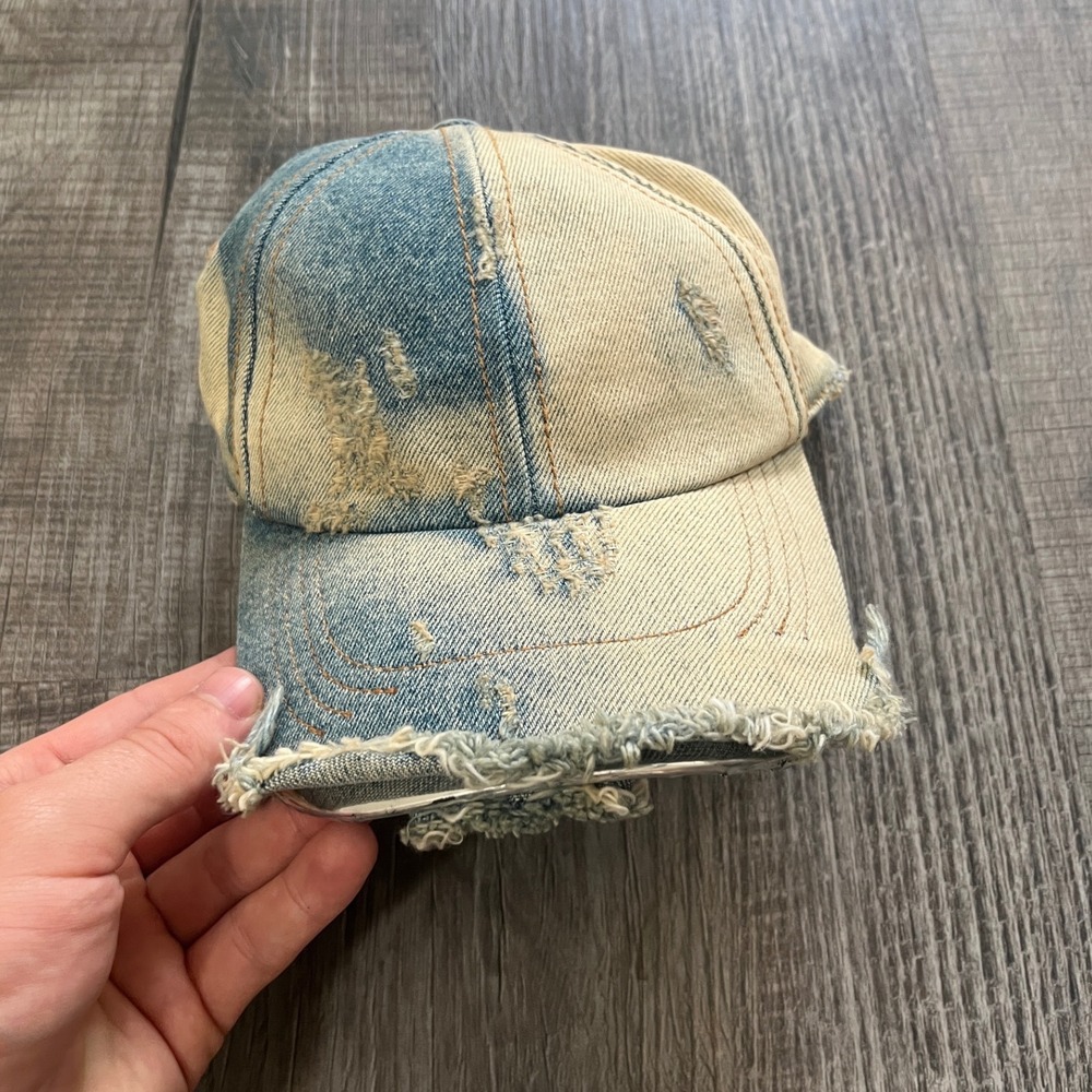 Diesel C-IYASU Distressed Denim Baseball Cap Two Tone Blue Tan Hat A10162